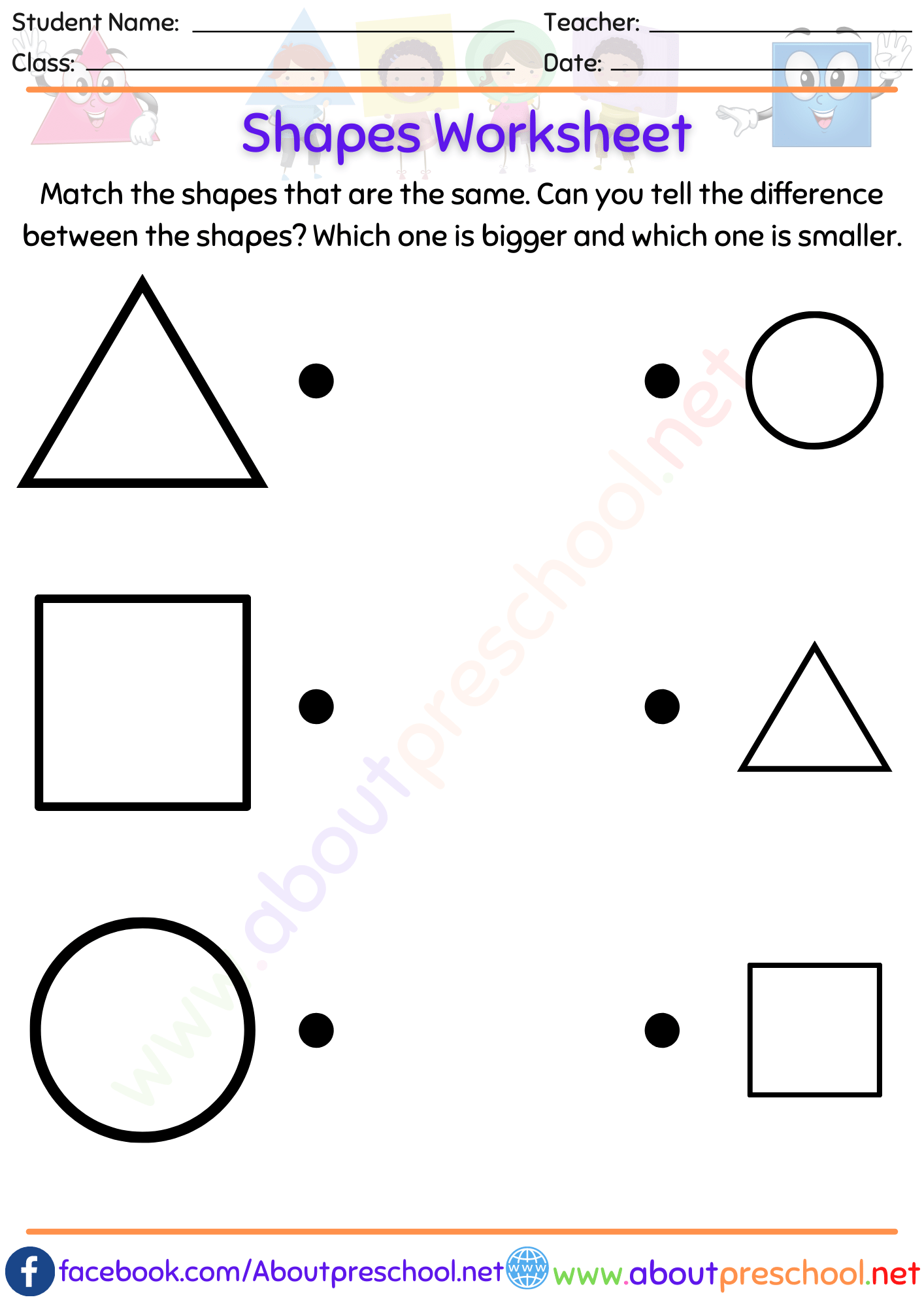 Free Printable Matching Shapes Worksheets