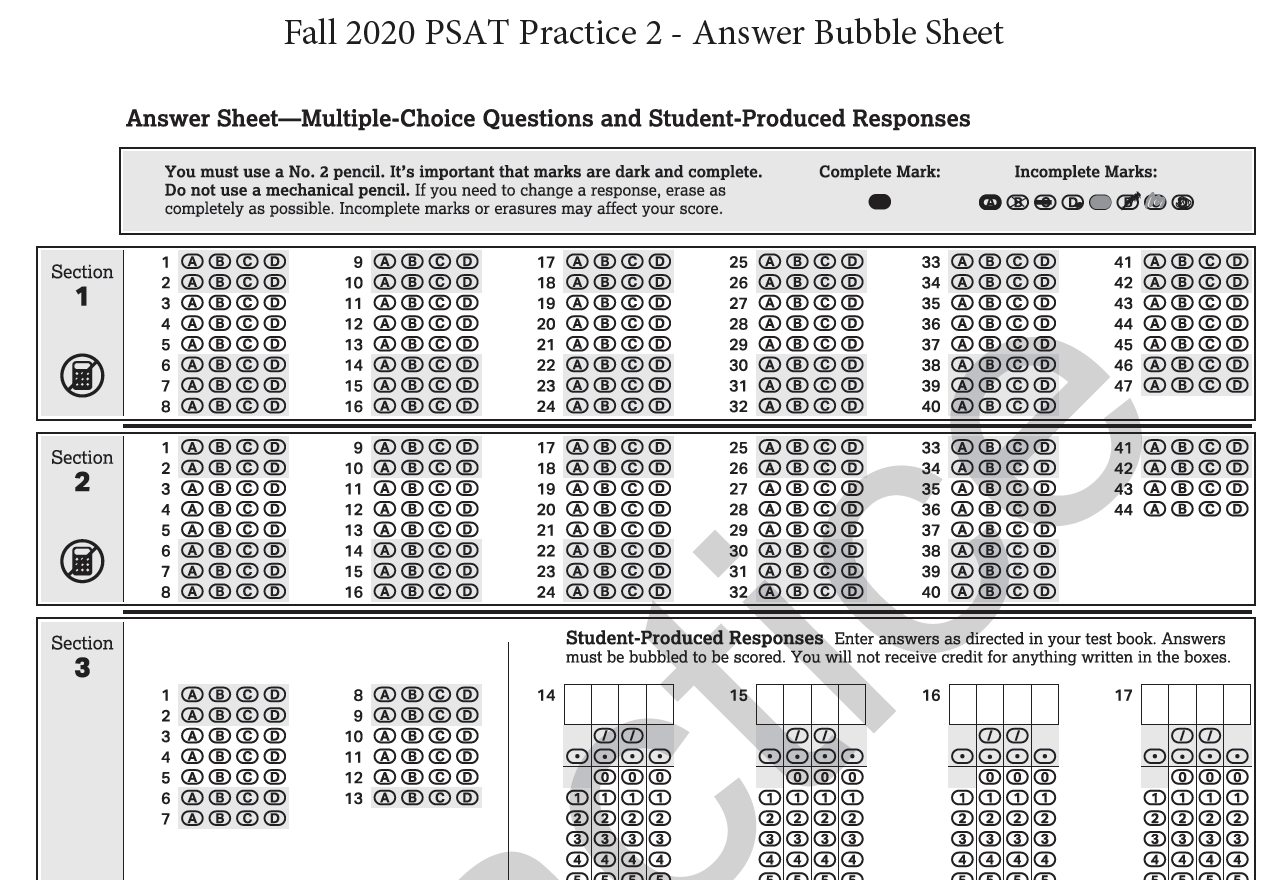 Shsat Bubble Sheet Sheet