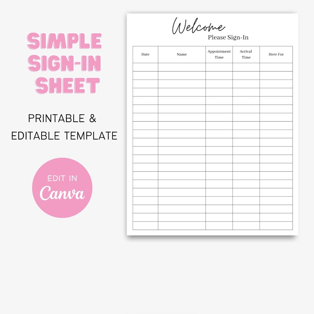 Simple Sign in Sheet Template Printable Canva Salon Esthetician Beauty Business Lash Extensions Etsy