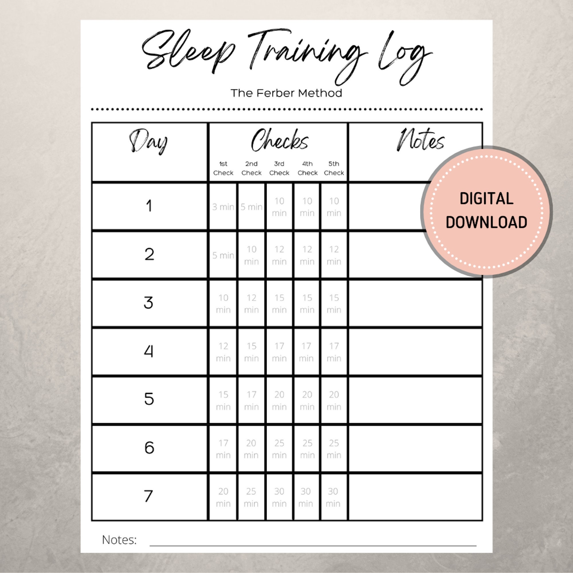 Sleep Training Ferber Method Log Baby Sleep Training Infant Sleep Printable Digital Download Baby Sleep Guide Sleep Log Etsy