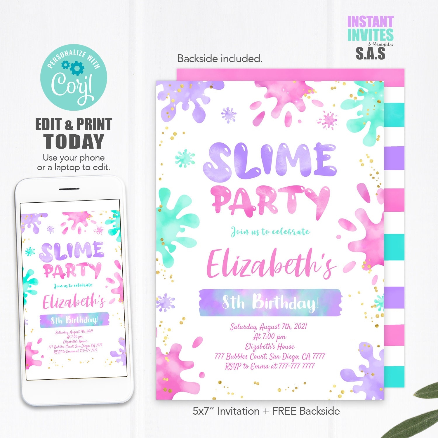 Slime Invitation Slime Birthday Invites Instant Download Slime Slime Invitation Slime Birthday Invites Instant Download Slime
