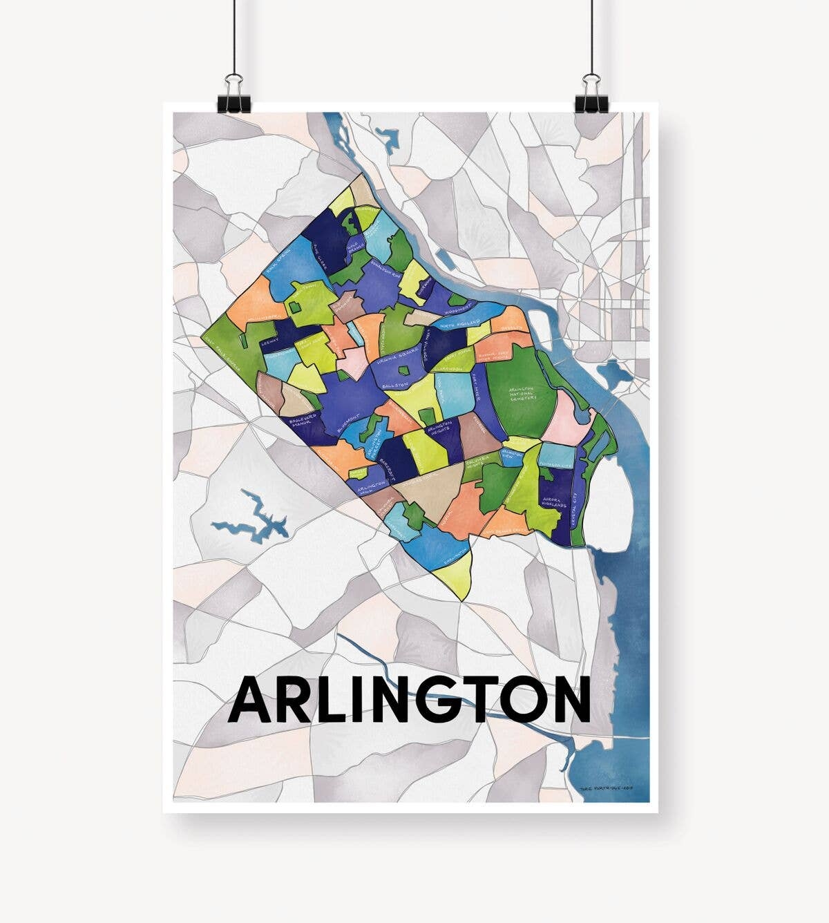 Small Arlington Neighborhoods Map Art Print The Urban Farmhouse