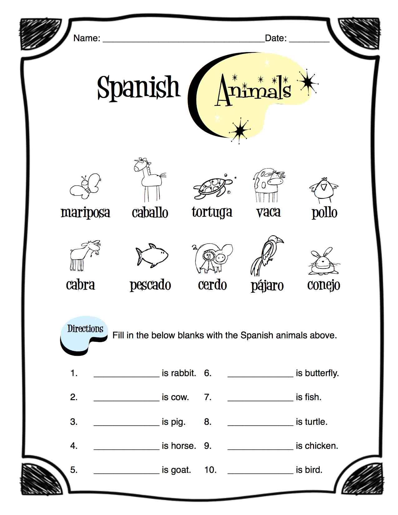 Spanish Animals Worksheet Packet Spanish Animals Worksheet Packet