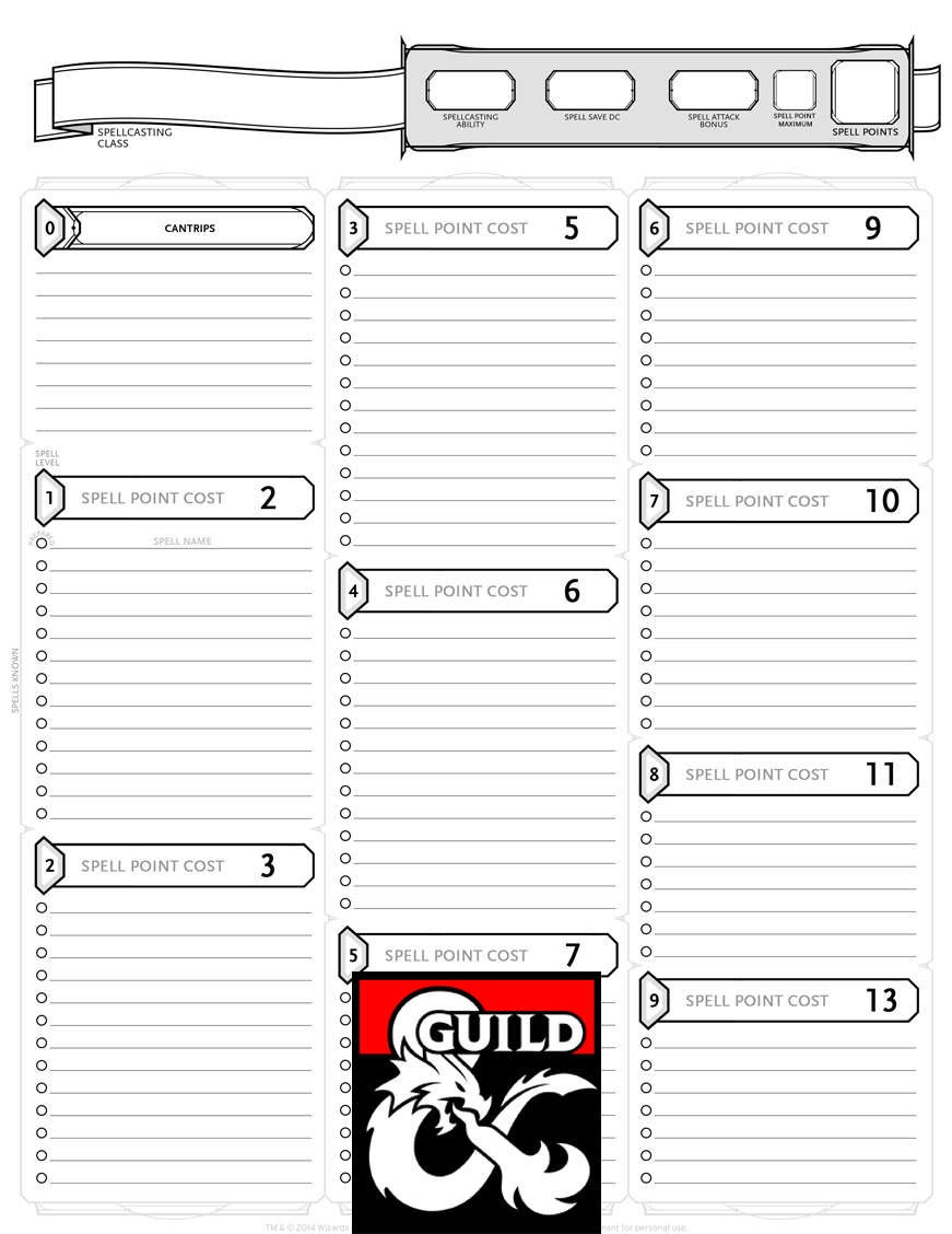 Spell Point Spell Sheet Dungeon Masters Guild DriveThruRPG