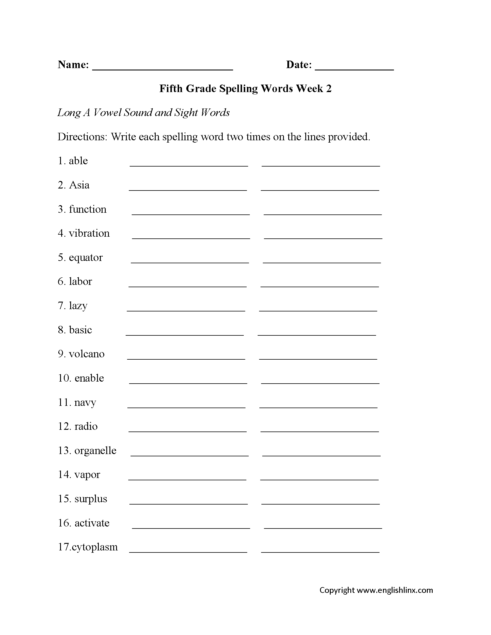 Spelling Worksheets Fifth Grade Spelling Worksheets