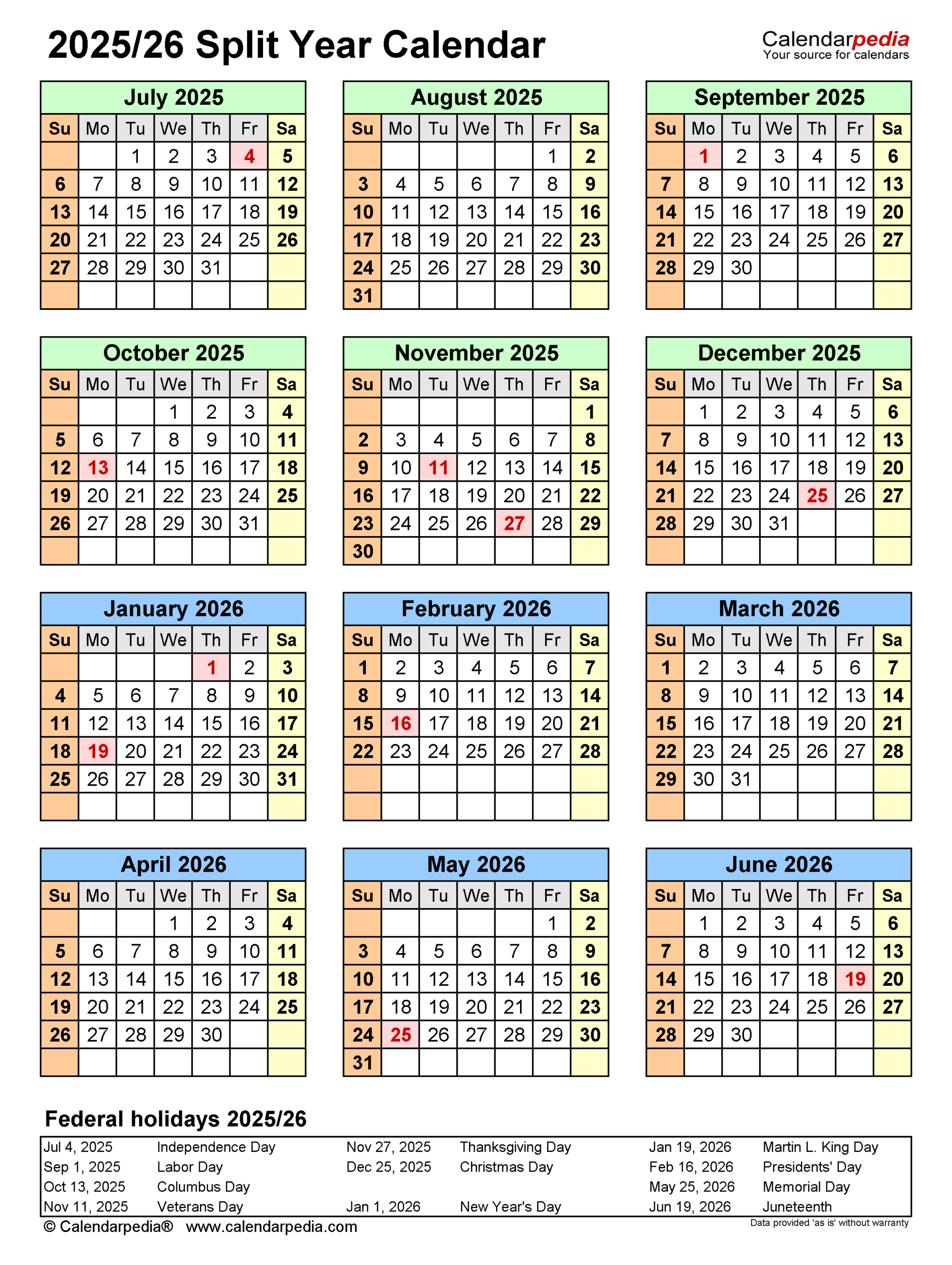 Split Year Calendars 2025 2026 July To June PDF Templates Split Year Calendars 2025 2026 July To June PDF Templates