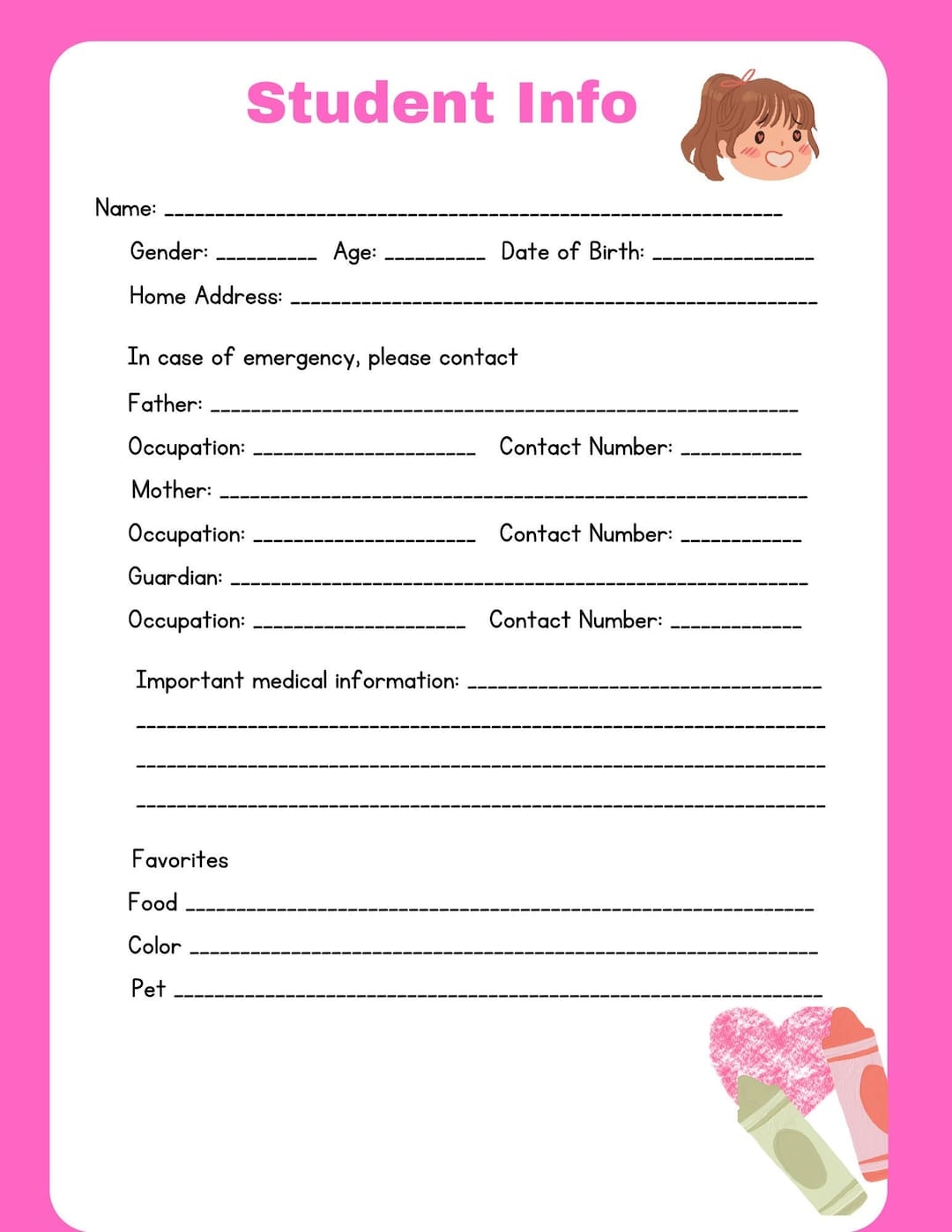 Student Information Sheet Girl Information Sheet Daycare childcare Elementary Template Etsy Student Information Sheet Girl Information Sheet Daycare childcare Elementary Template Etsy
