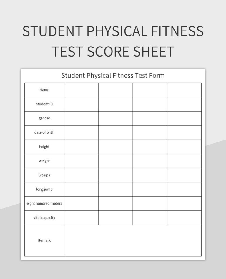 Student Physical Fitness Test Score Sheet Excel Template And 
