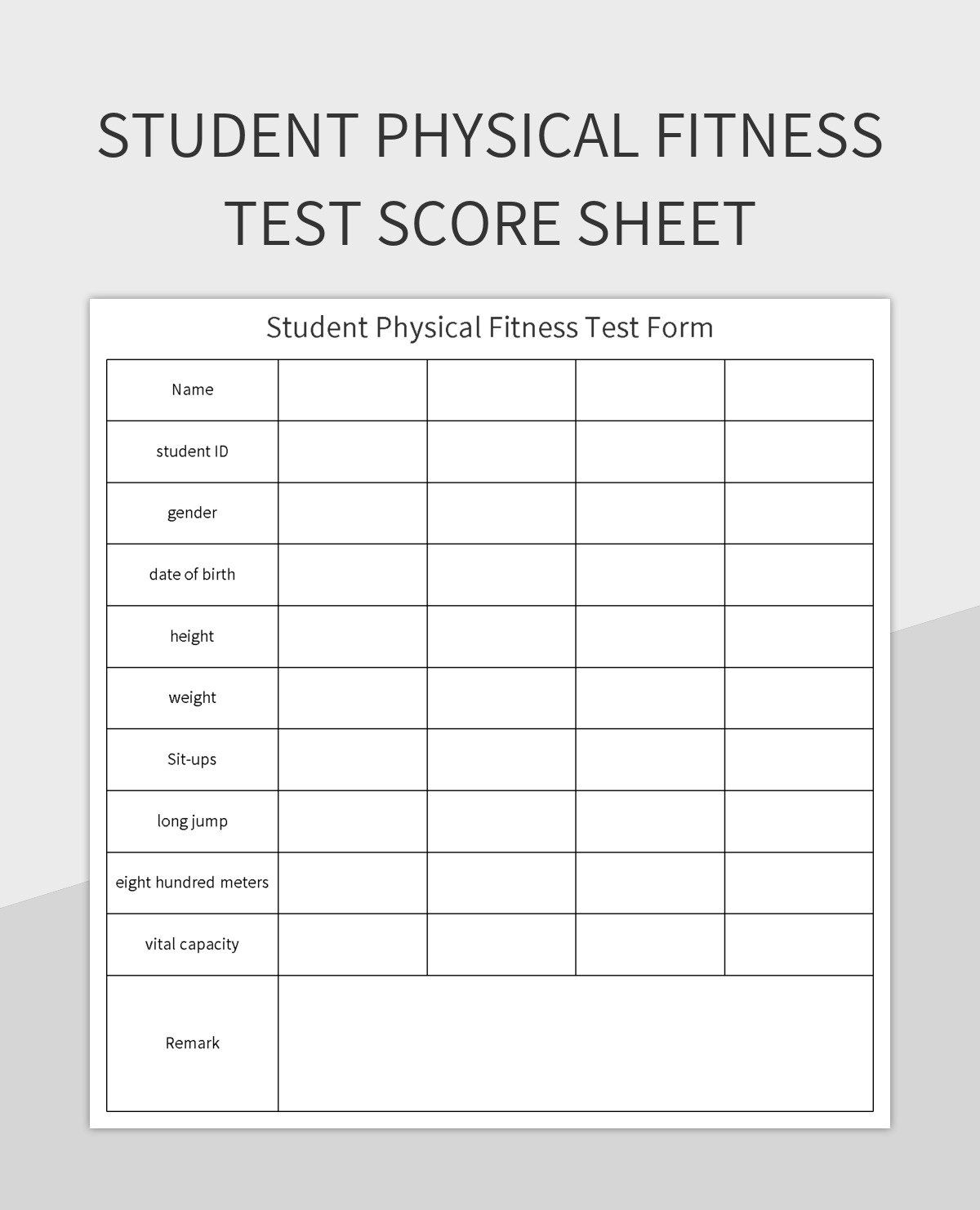 Student Physical Fitness Test Score Sheet Excel Template And