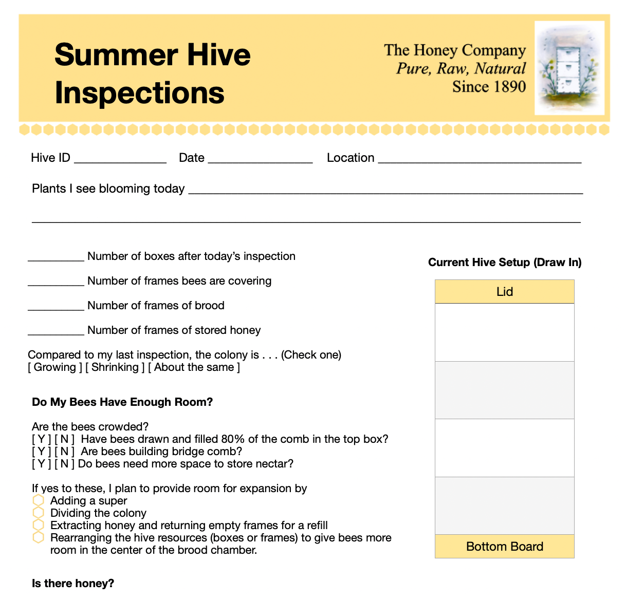 Printable Hive Inspection Record Sheet Printable Hive Inspection Record Sheet