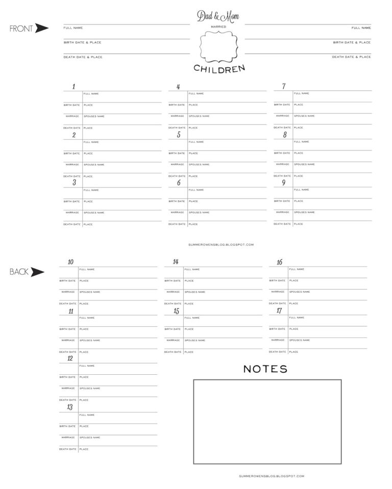 Summer Owens Free Printable Family Group Sheet Family Group Record Extra Large Family Capacity