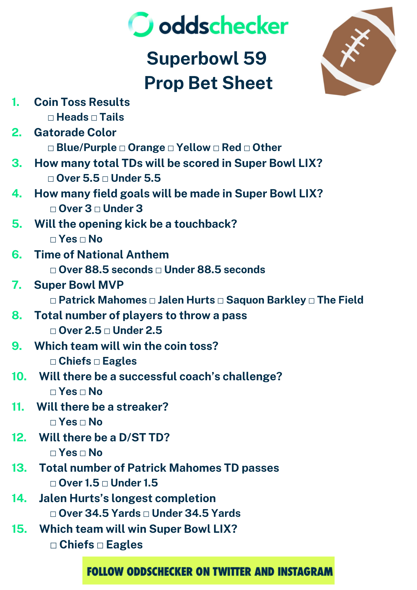Printable Super Bowl Prop Bets Sheet