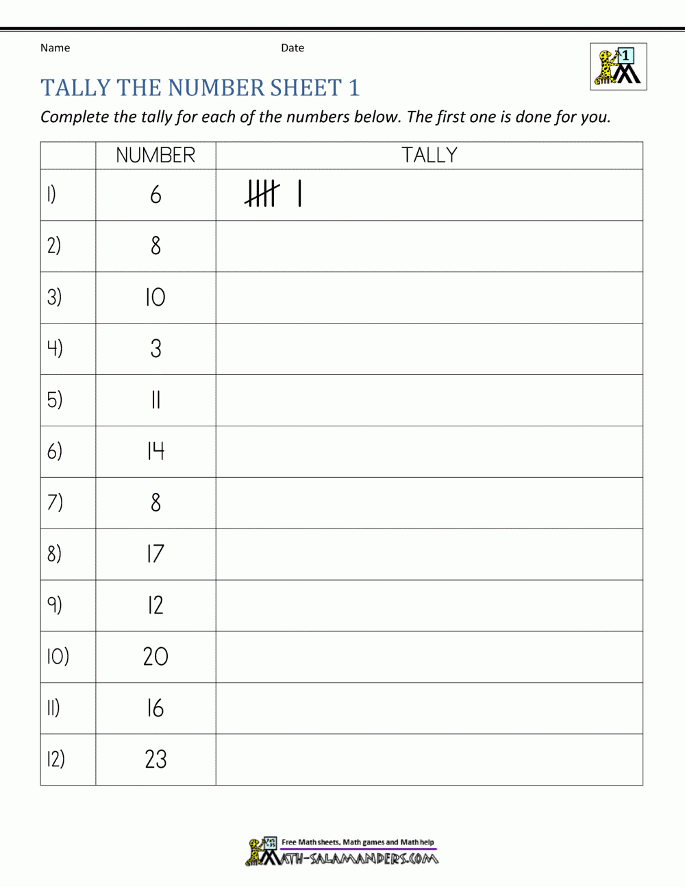 Tally Chart Worksheets