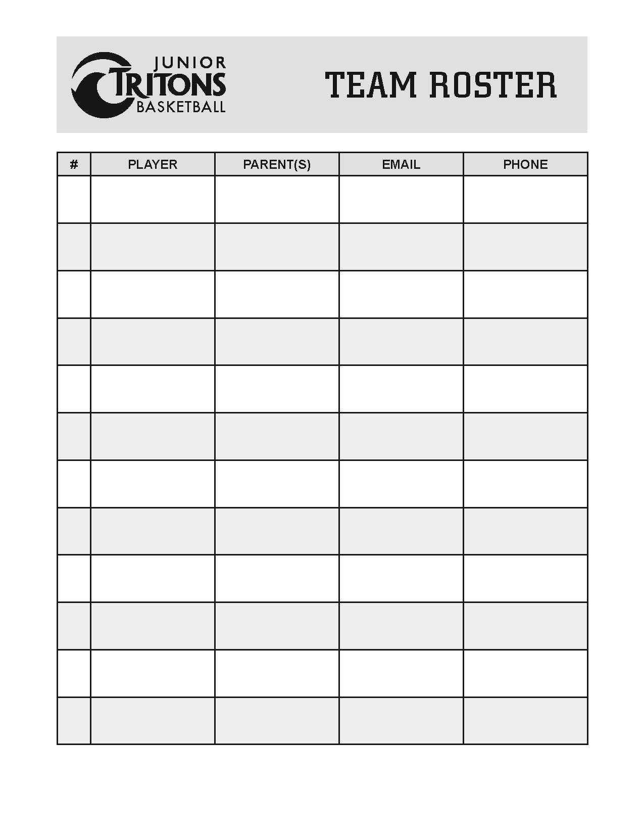 TEAM ROSTER Junior Tritons Basketball Youth Basketball Instructional League