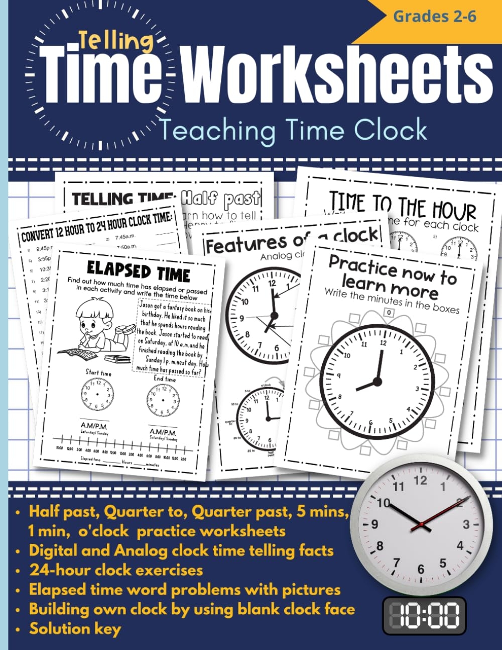 Telling Time Worksheets Time Telling Workbook With Answer Key For Kids Teaching Time Clock Learn How To Tell Time Clock To The Hour 5 Mins 