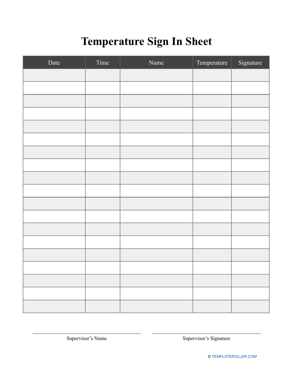 Temperature Sign In Sheet Template Download Printable PDF Templateroller Temperature Sign In Sheet Template Download Printable PDF Templateroller