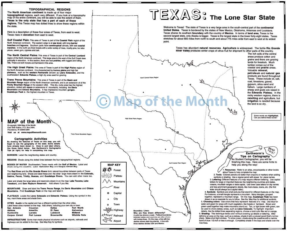 Texas Map Blank Outline Map 16 By 20 Inches Activities Included