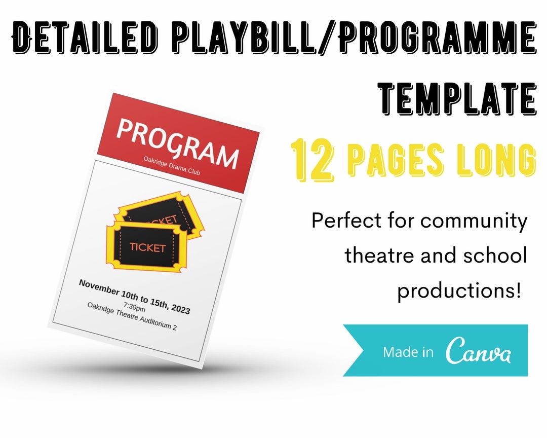 Theatre Playbill Programme Canva Template 12 page Printable Program For Theatre Musical Concert Play Music Recital School College Etsy
