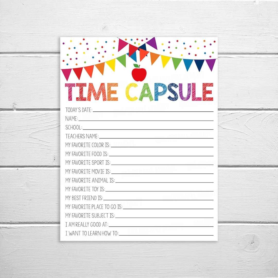 Time Capsule Printable Kids Student Memory Sheet School Questionnaire Teacher School Student Staff PTO PTA Instant Digital Download Etsy