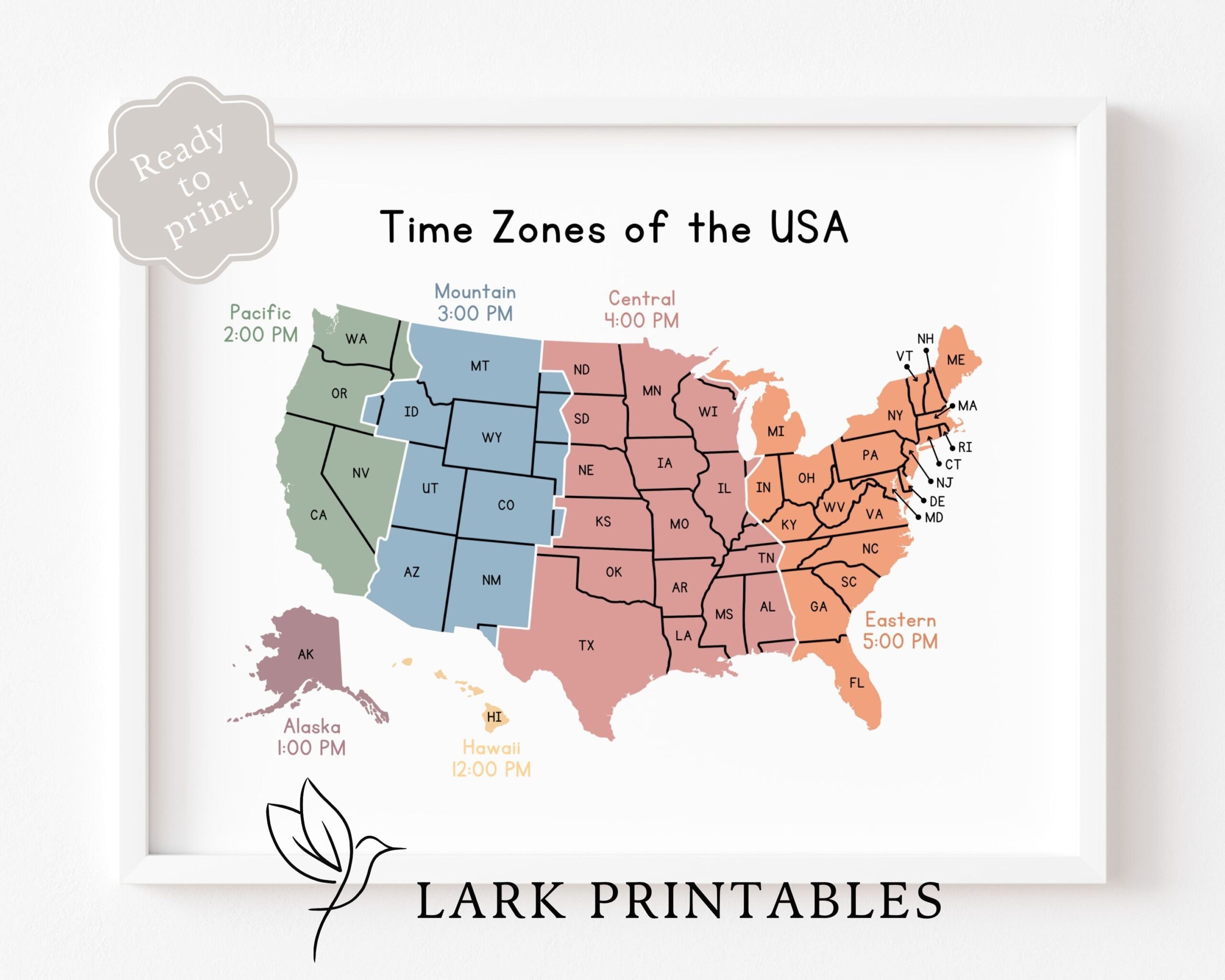 Time Zones Of The USA Map Educational Poster Printable Geography Time Zones Of The USA Map Educational Poster Printable Geography