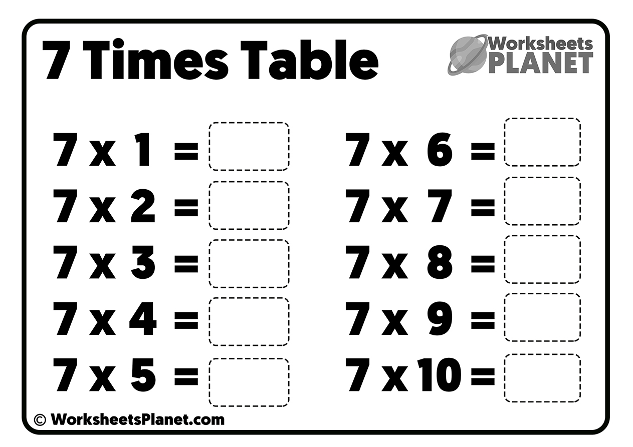 Free Printable 7 Times Table Worksheets