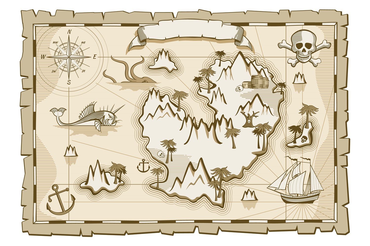 Treasure Map Template Aged Paper With Pirate Island