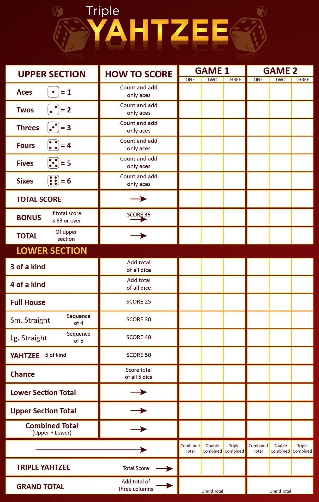 Triple Yahtzee Score Pads 10 Free PDF Printables Printablee Triple Yahtzee Score Pads 10 Free PDF Printables Printablee