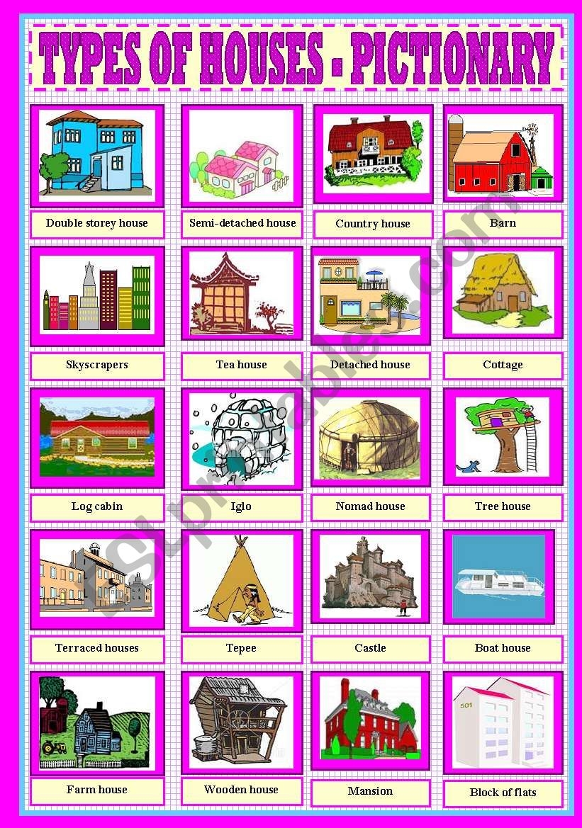 TYPES OF HOUSES PICTIONARY ESL Worksheet By Rosario Pacheco