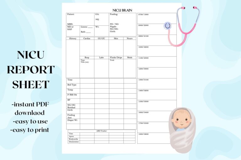 Ultimate NICU Report Sheet Digital Download Etsy