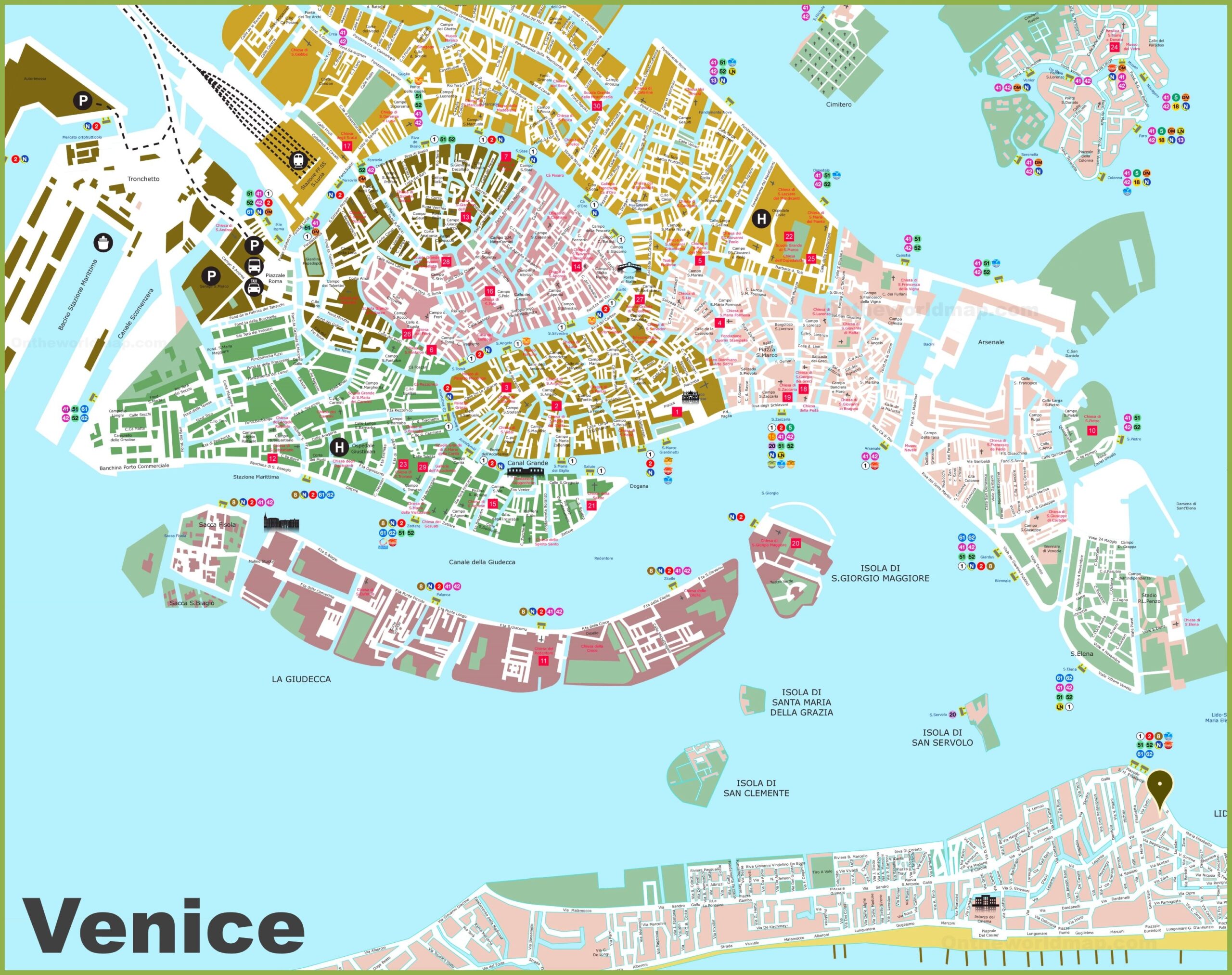 Venice Tourist Map Ontheworldmap Venice Tourist Map Ontheworldmap