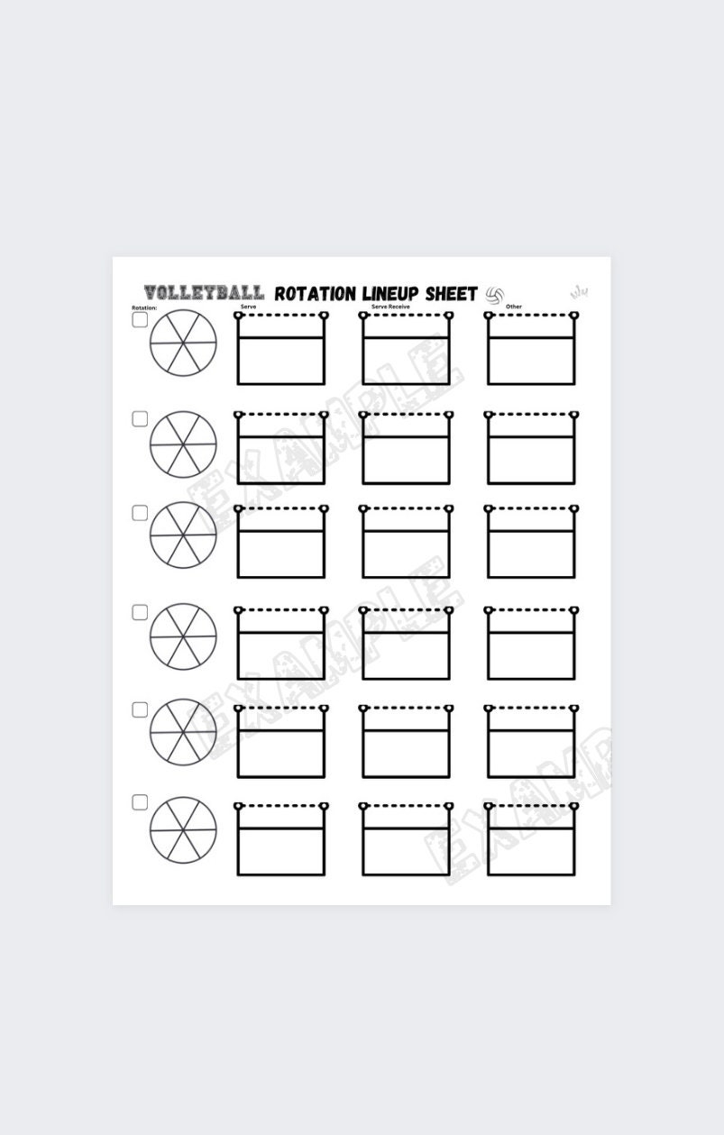 Volleyball Rotation Lineup Sheet For Volleyball Coach 8 5x11 Digital Download Volleyball Line Up Sheet Etsy