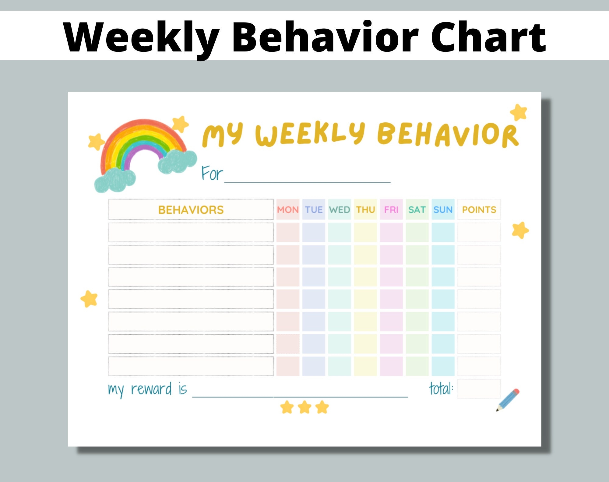 Weekly Behavior Chart Printable For Kids Students Classroom Preschool Kindergarten Home Editable Points Reward Chart Sticker Chart Etsy Weekly Behavior Chart Printable For Kids Students Classroom Preschool Kindergarten Home Editable Points Reward Chart Sticker Chart Etsy