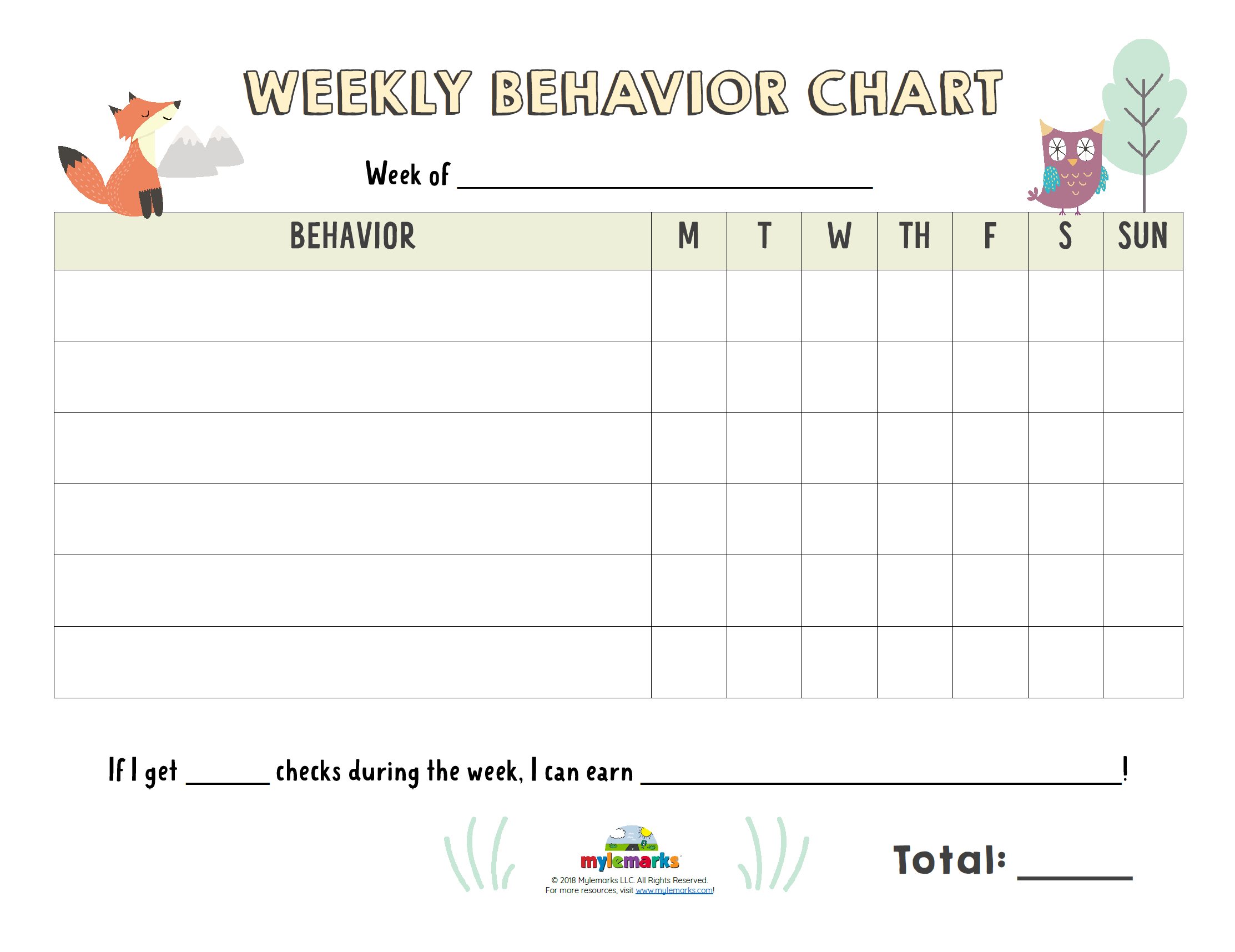 Weekly Behavior Chart Weekly Behavior Chart