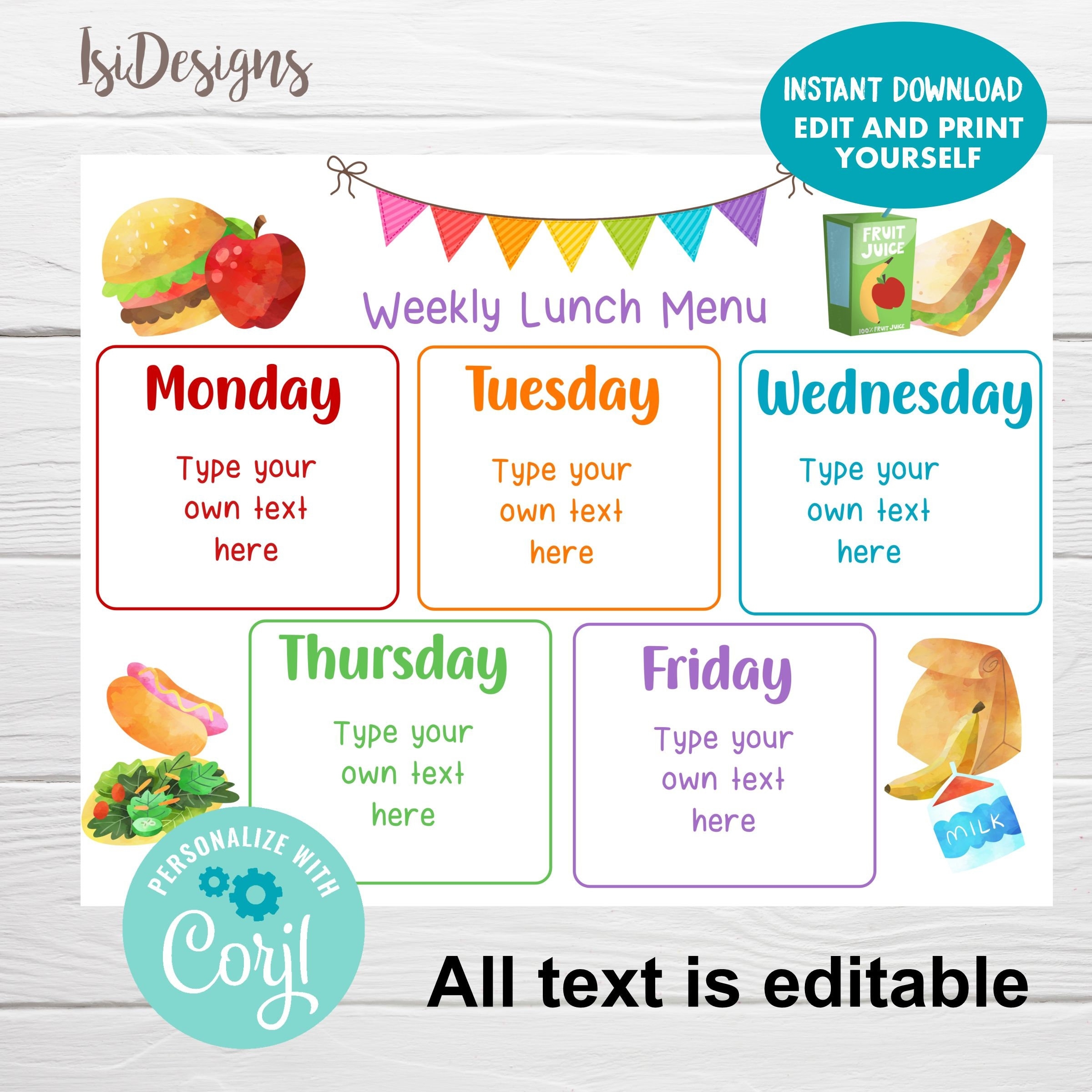 Free Printable School Menu Templates