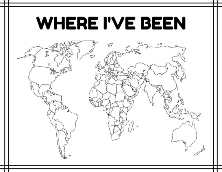 Where I ve Been World Map Colorable Travel Tracker digital Print Etsy