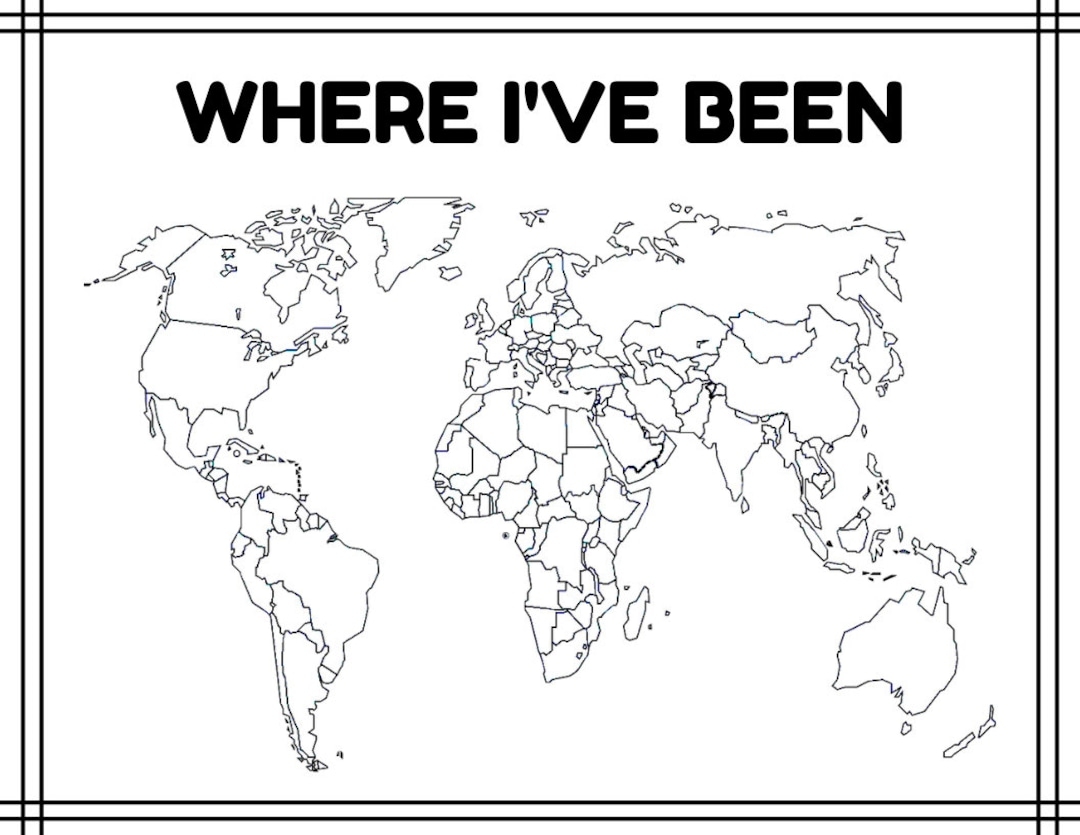 Where I ve Been World Map Colorable Travel Tracker digital Print Etsy