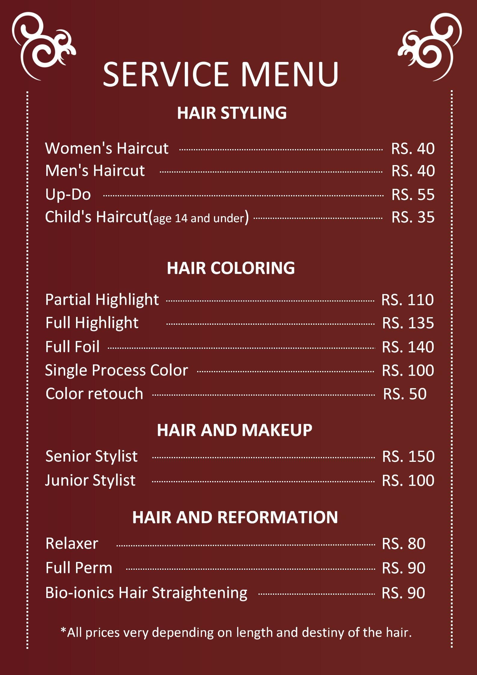 WORD Of Beauty Salon Menu docx WPS Free Templates