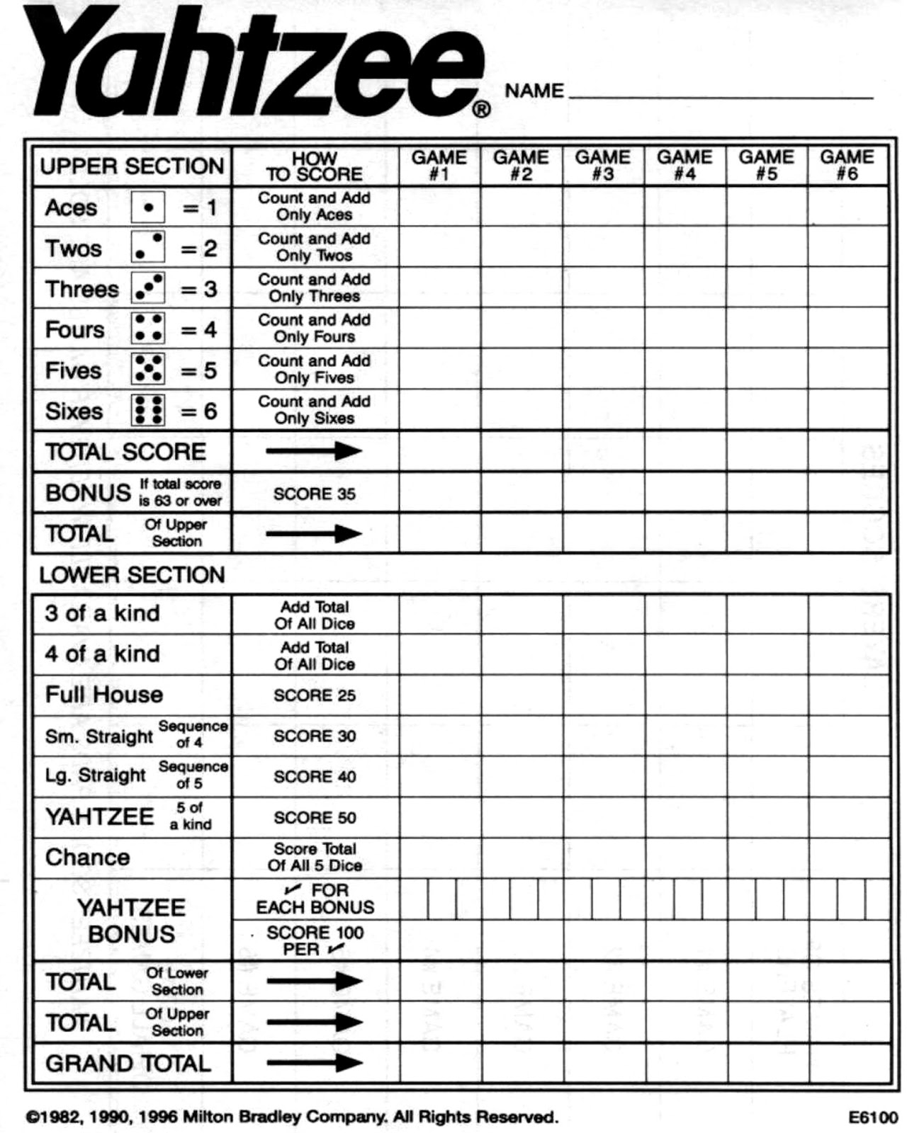 Printable Yahtzee Score Sheets