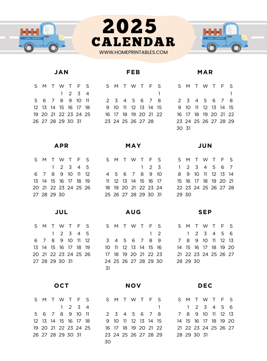 Yearly Calendar 2025 On One Page 40 Best Free Templates 