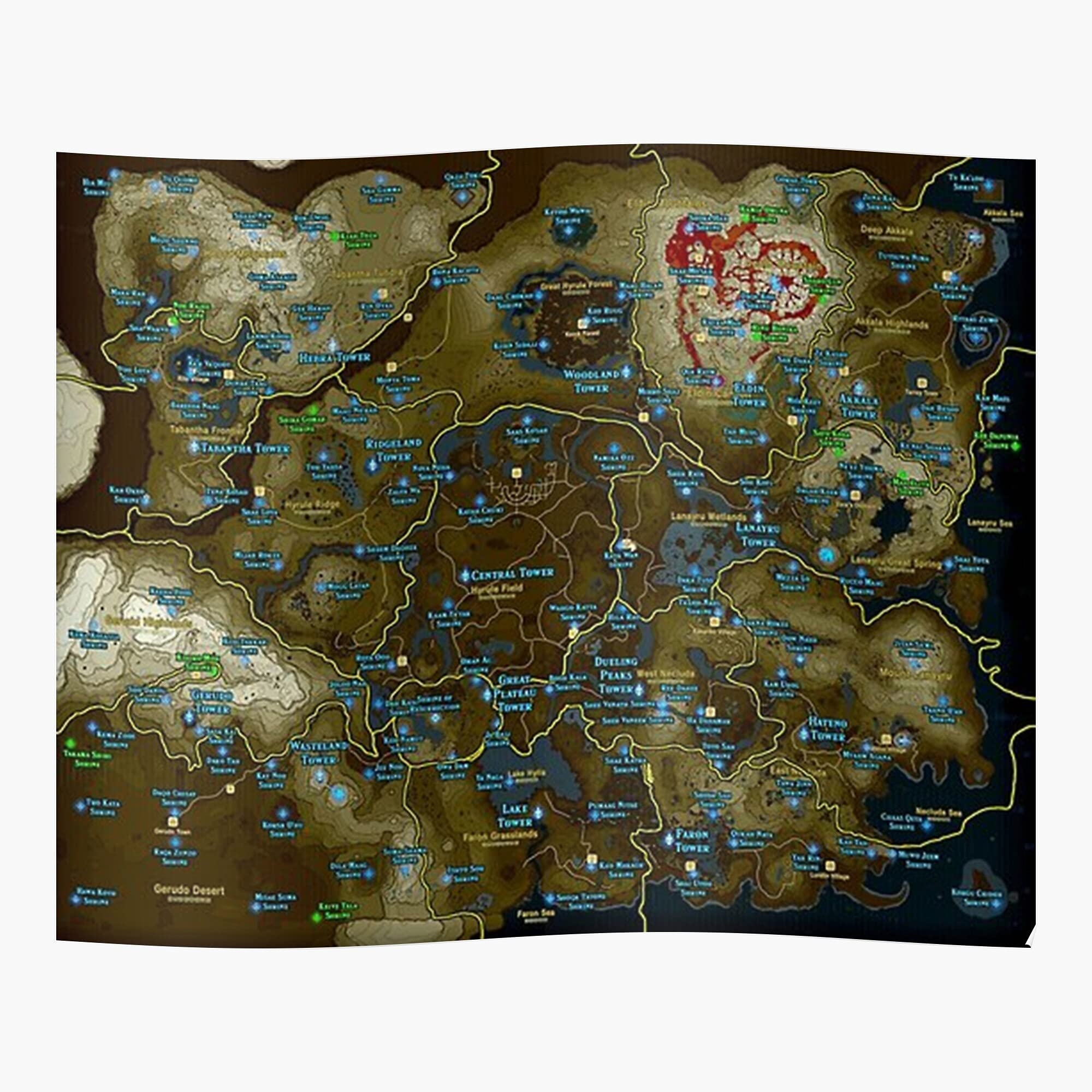 Zelda Map Botw Treasure Map Breath Of The Wild Botw Map Shrine World For Home Decor