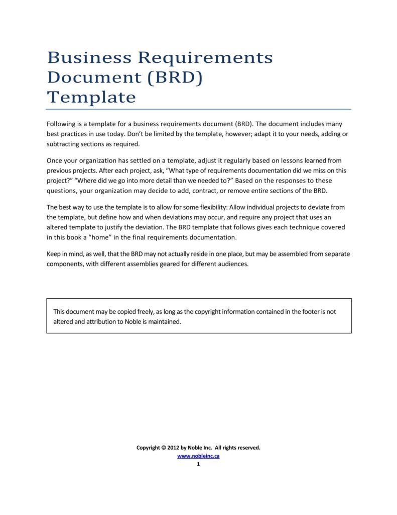 Business Requirements Document Template Word - Evelynmercy.com