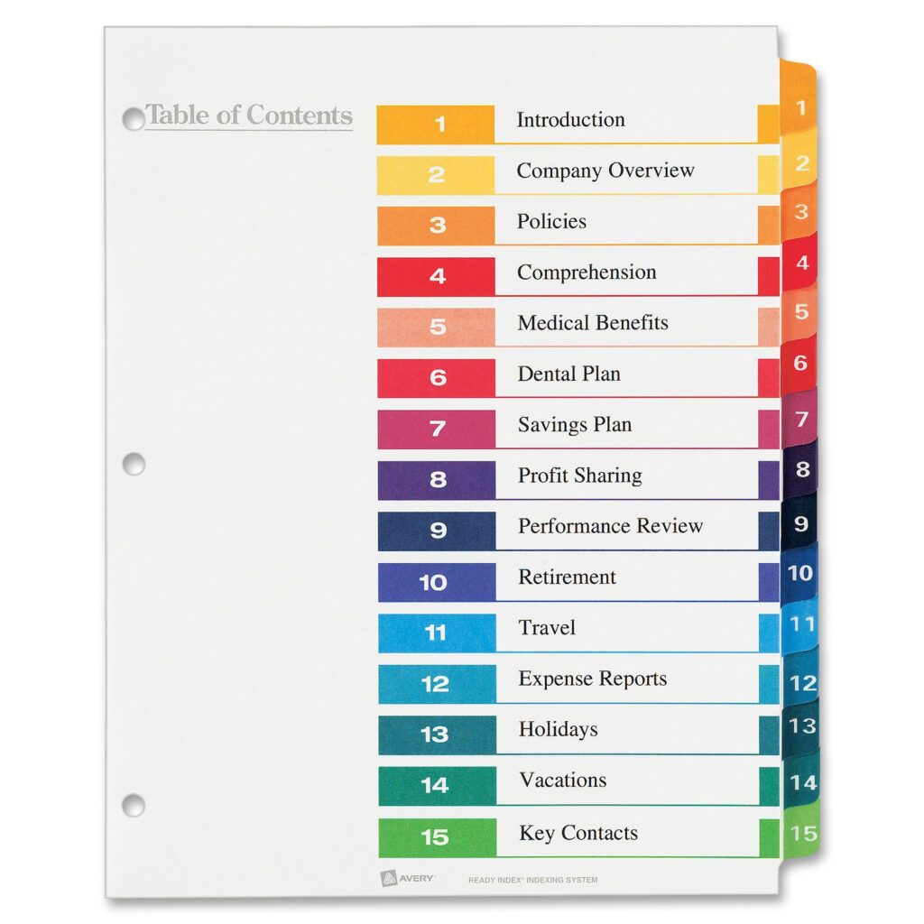 Microsoft Word Index Template - Free Word Template