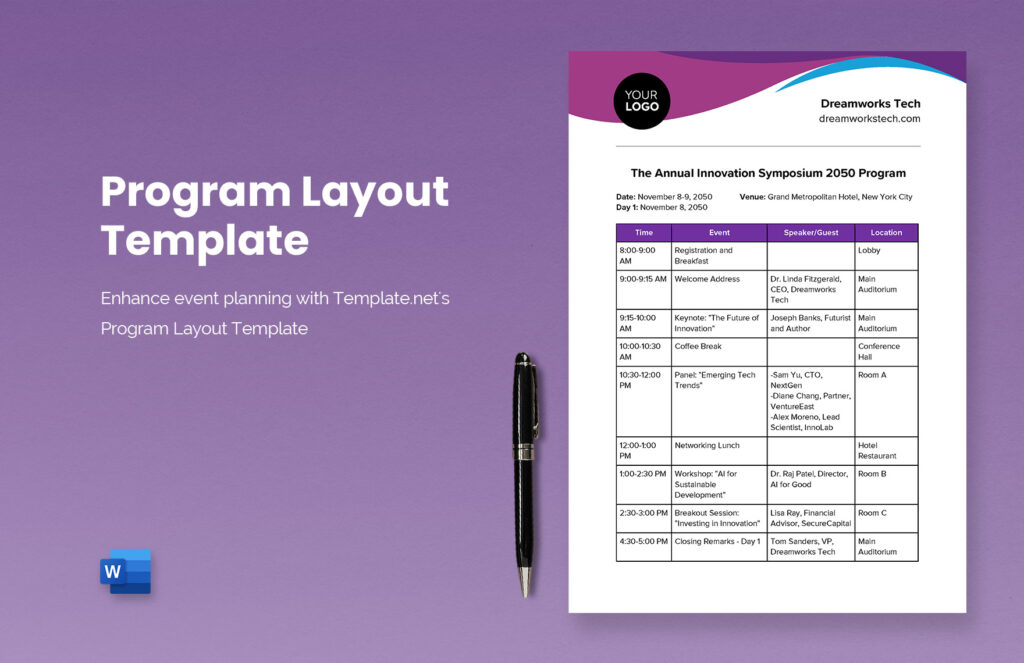 Program Layout Template in Word – Download | Template.net Program Layout Template in Word - Download | Template.net